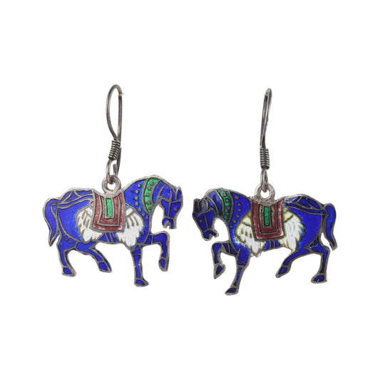 Horse Enamel Silver Earrings 925 Sterling Silver Dangle Earrings Ear Wire Colorful Enamel Earrings