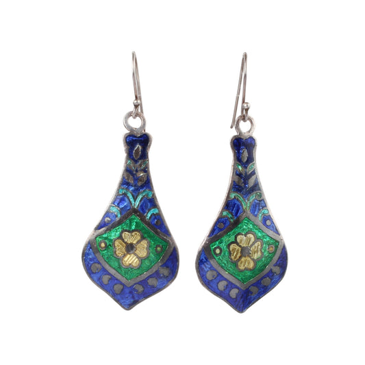 Designer Silver Enamel Earrings Traditional 925 Sterling Silver Earrings Ear Wire Meenakari Earrings