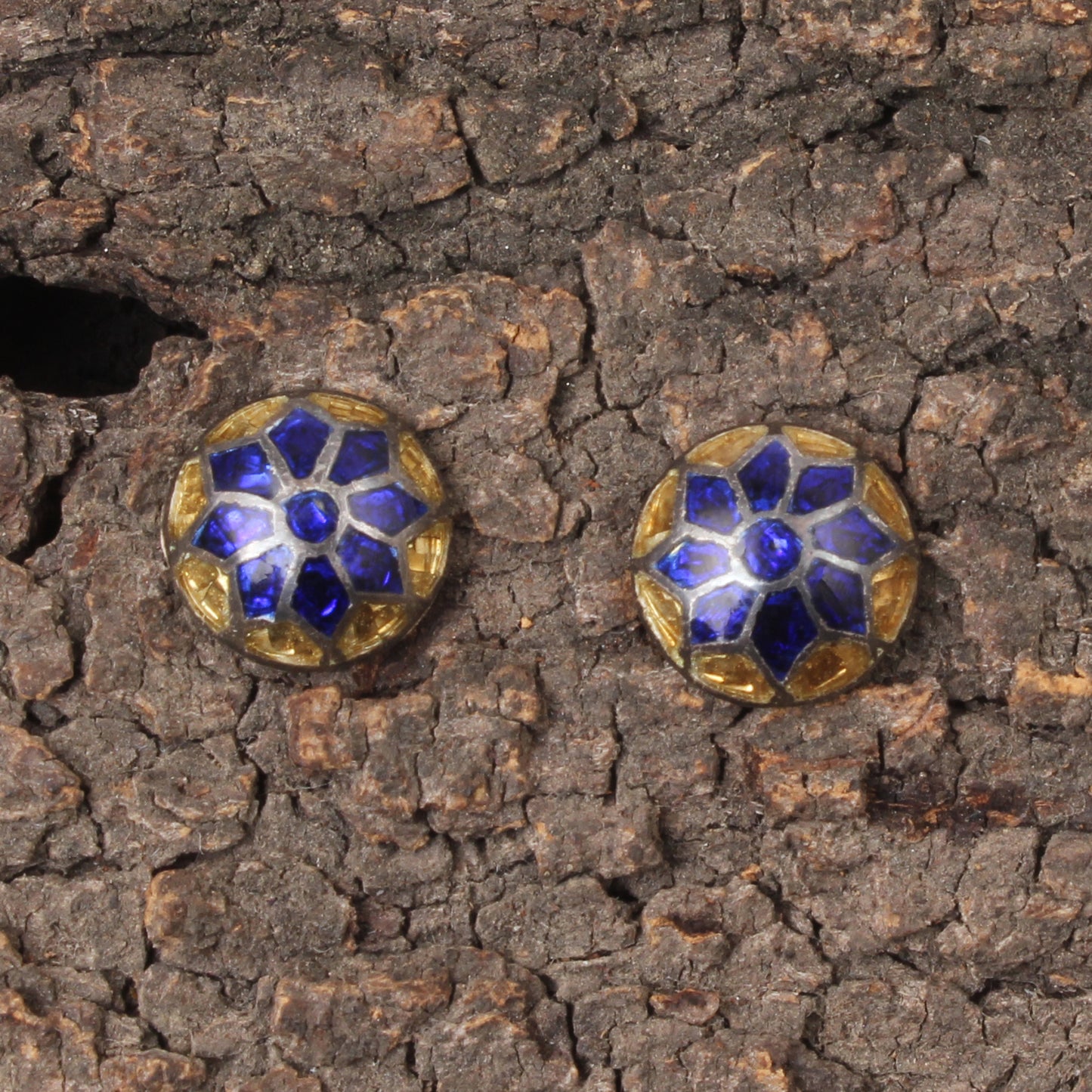 Minimalist Vintage Enamel Stud Earrings Meenakari Silver Stud Earrings Handmade 925 Sterling Silver Studs