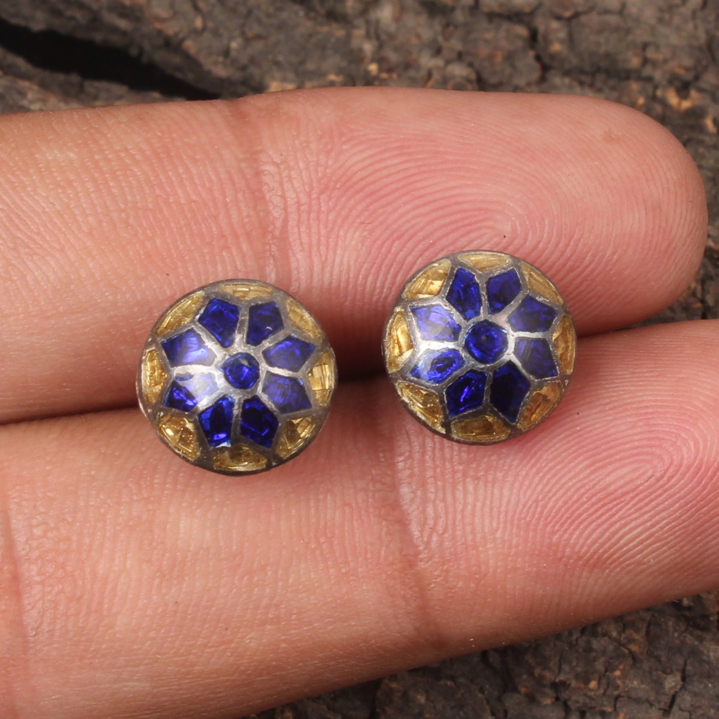 Minimalist Vintage Enamel Stud Earrings Meenakari Silver Stud Earrings Handmade 925 Sterling Silver Studs