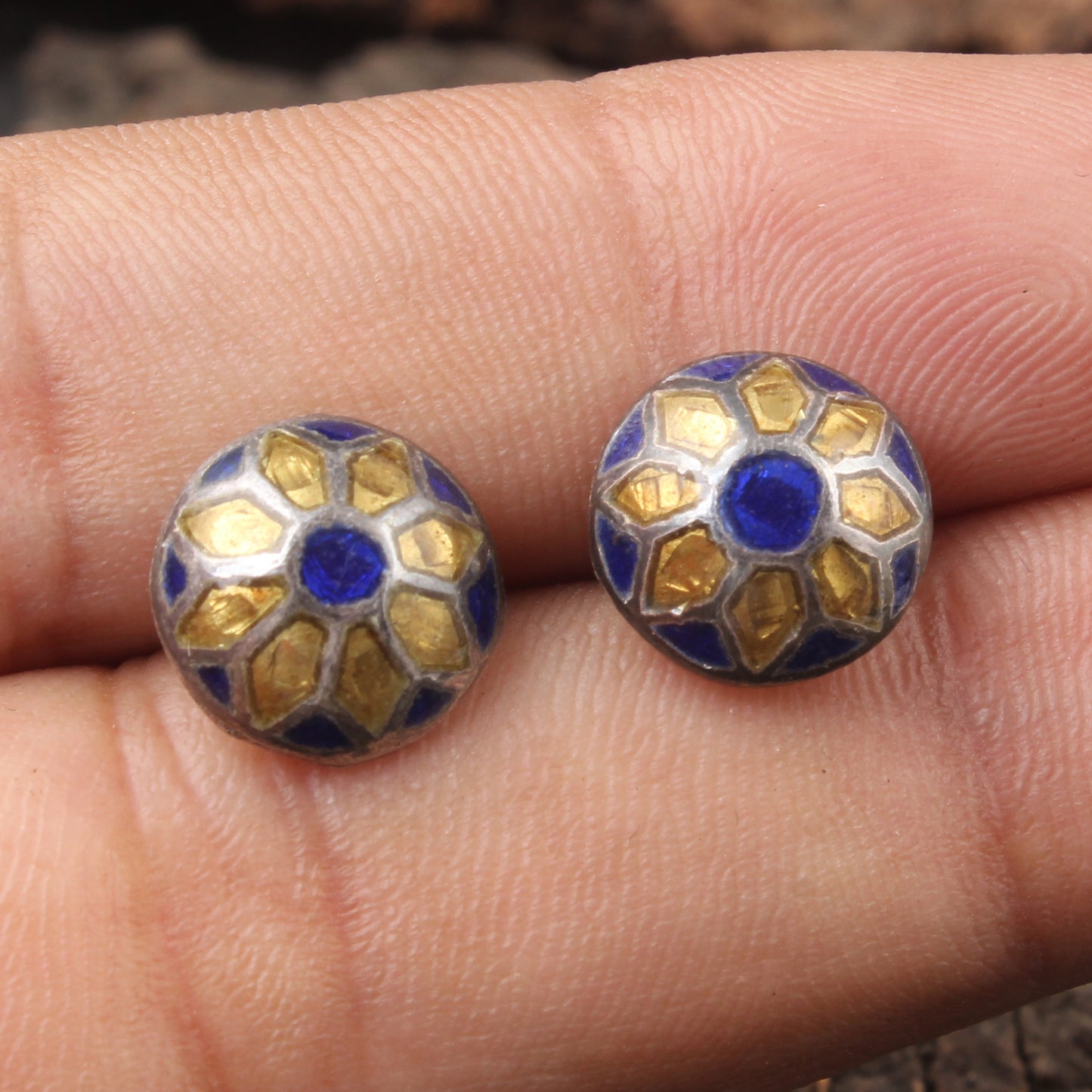 Minimalist Enamel Stud Earrings Floral Meenakari Silver Stud Earrings Handmade 925 Sterling Silver Studs