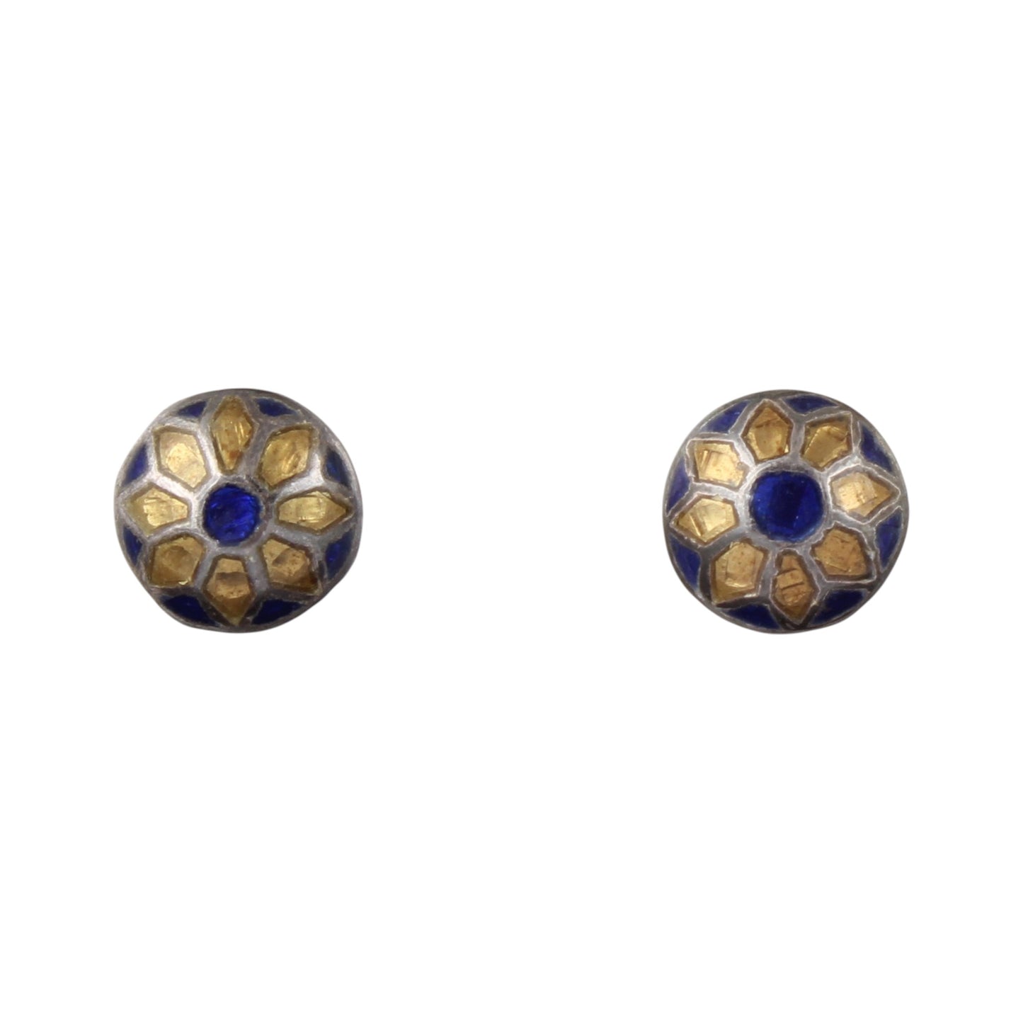 Minimalist Enamel Stud Earrings Floral Meenakari Silver Stud Earrings Handmade 925 Sterling Silver Studs