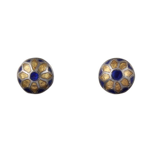 Minimalist Enamel Stud Earrings Floral Meenakari Silver Stud Earrings Handmade 925 Sterling Silver Studs
