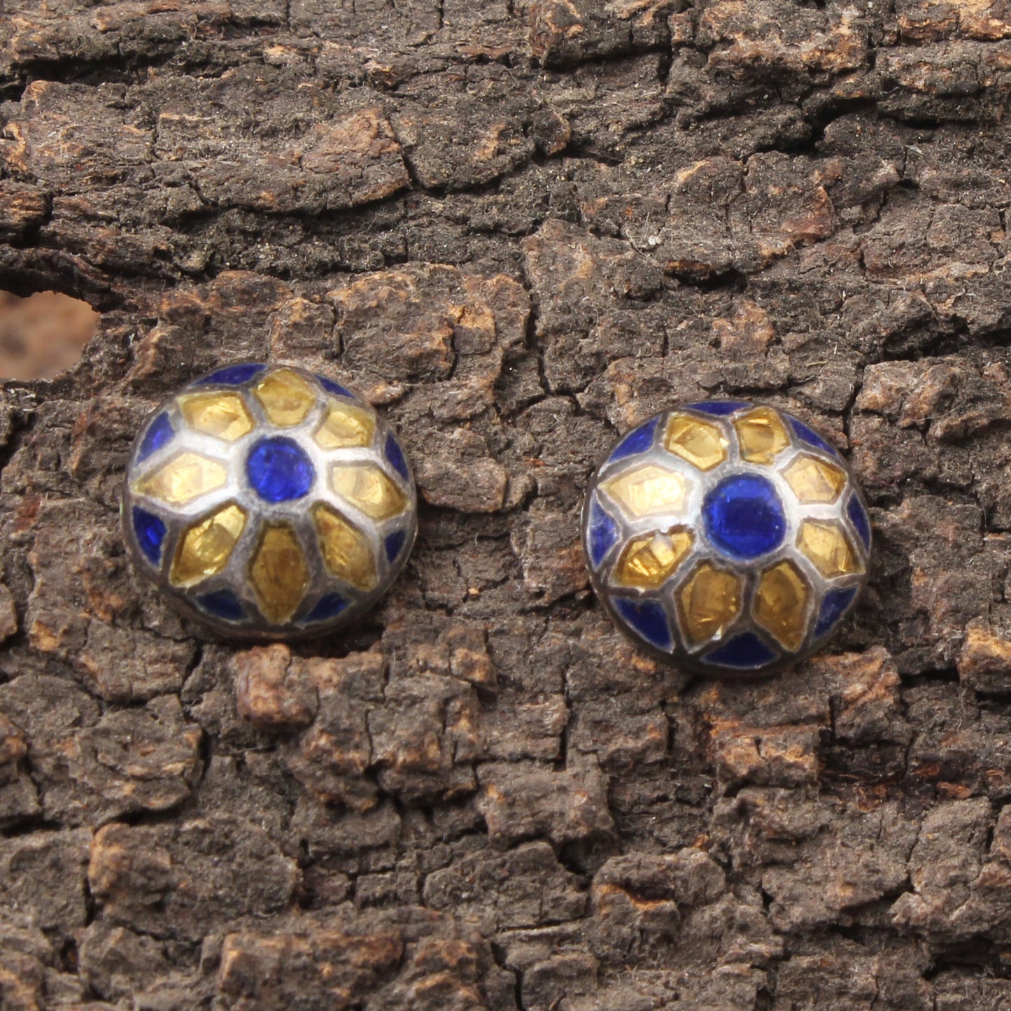 Minimalist Enamel Stud Earrings Floral Meenakari Silver Stud Earrings Handmade 925 Sterling Silver Studs