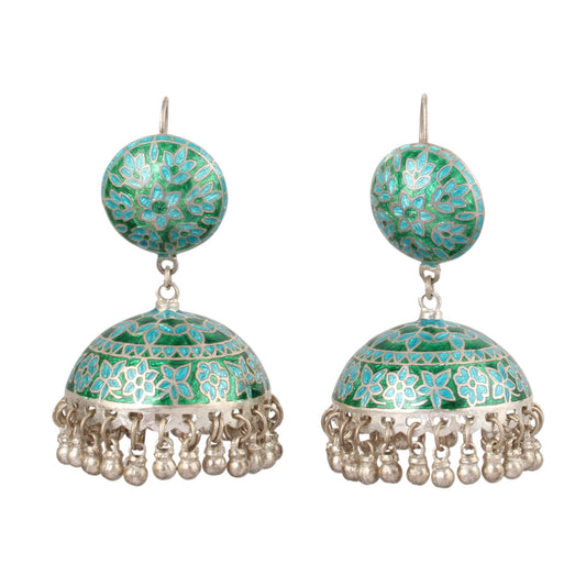 Traditional Jhumka Earrings Handmade 925 Sterling Silver Enamel Meenakari Earrings Jewelry