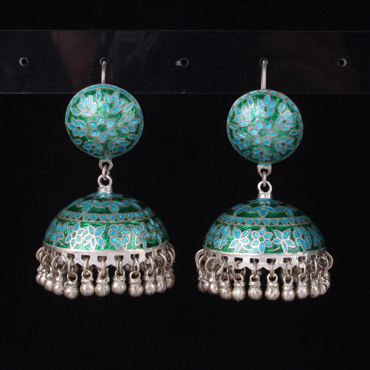 Traditional Jhumka Earrings Handmade 925 Sterling Silver Enamel Meenakari Earrings Jewelry