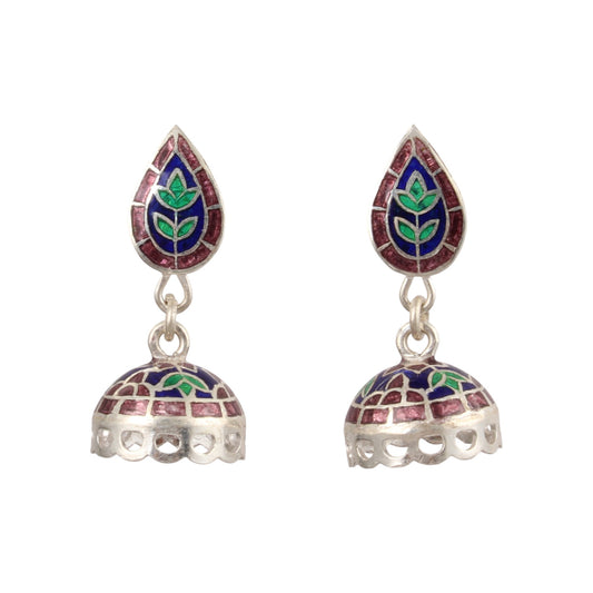 Traditional Jhumka Dangle Earrings Handmade 925 Sterling Silver Enamel Meenakari Earrings Jewelry