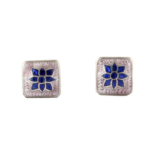 Floral Enamel Silver Stud Earrings Solid 925 Sterling Silver Earrings Ear Wire Colorful Enamel Earrings