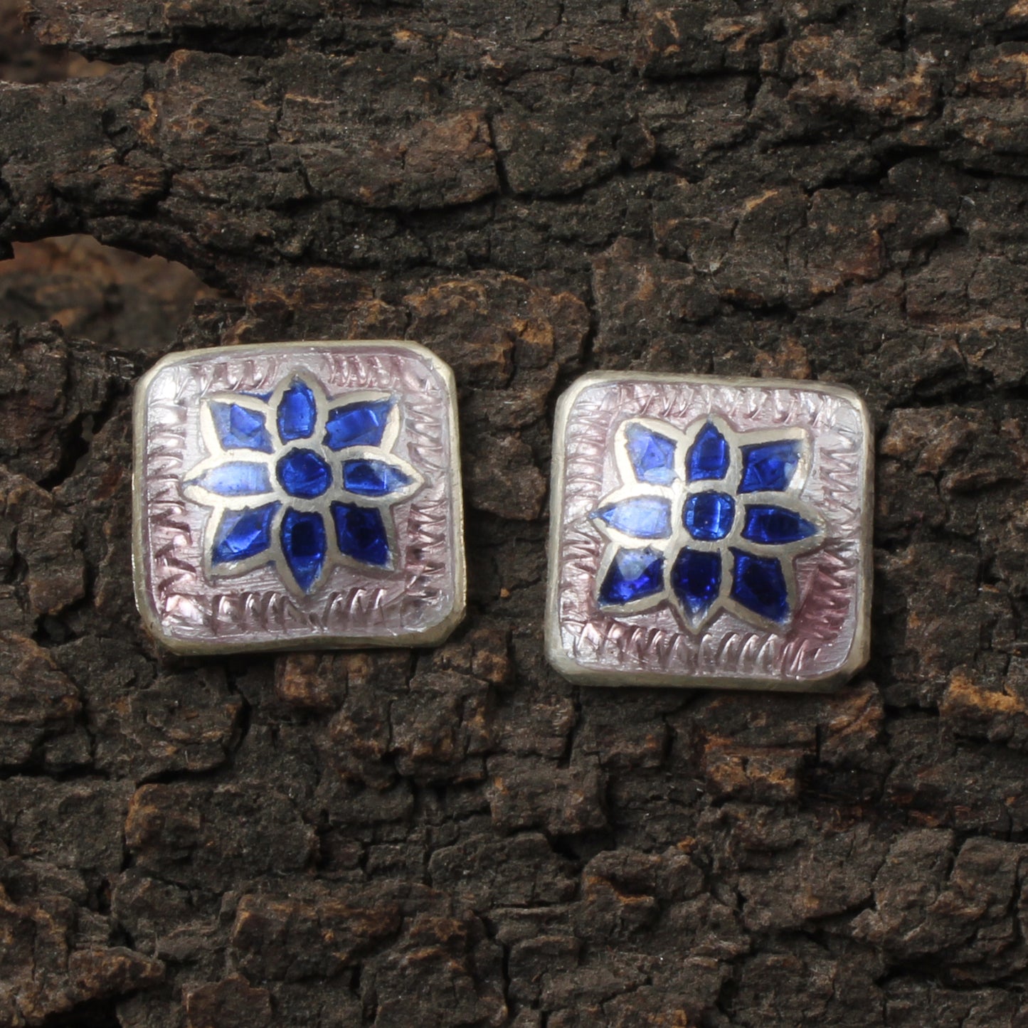 Floral Enamel Silver Stud Earrings Solid 925 Sterling Silver Earrings Ear Wire Colorful Enamel Earrings