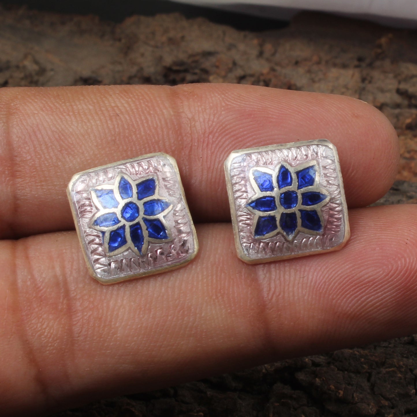 Floral Enamel Silver Stud Earrings Solid 925 Sterling Silver Earrings Ear Wire Colorful Enamel Earrings