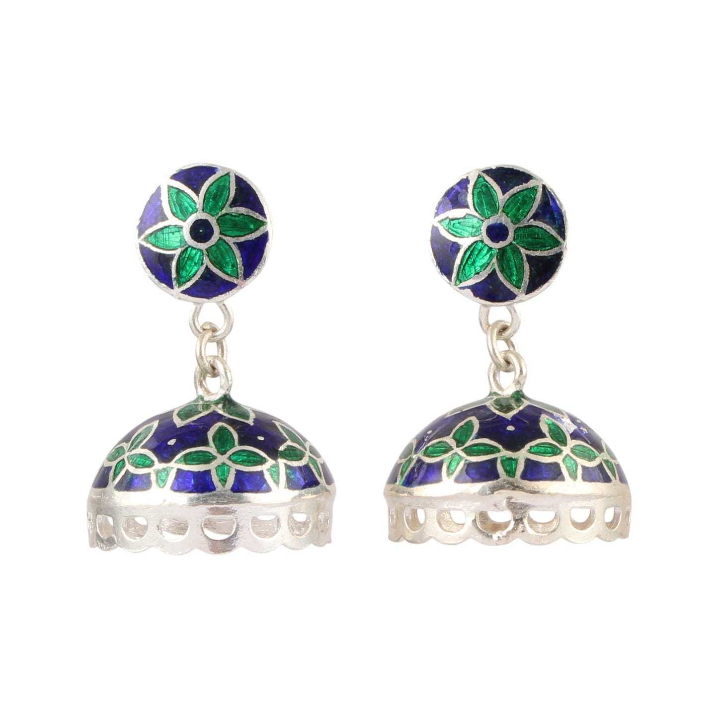 Ethnic Wear Jhumka Dangle Earrings Handmade 925 Sterling Silver Enamel Meenakari Earrings Jewelry