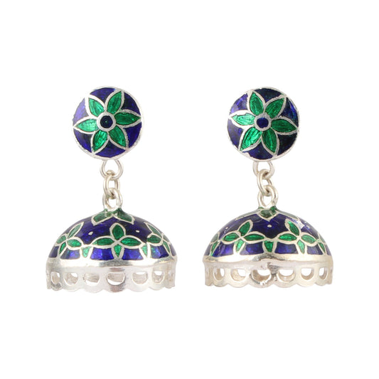 Ethnic Wear Jhumka Dangle Earrings Handmade 925 Sterling Silver Enamel Meenakari Earrings Jewelry