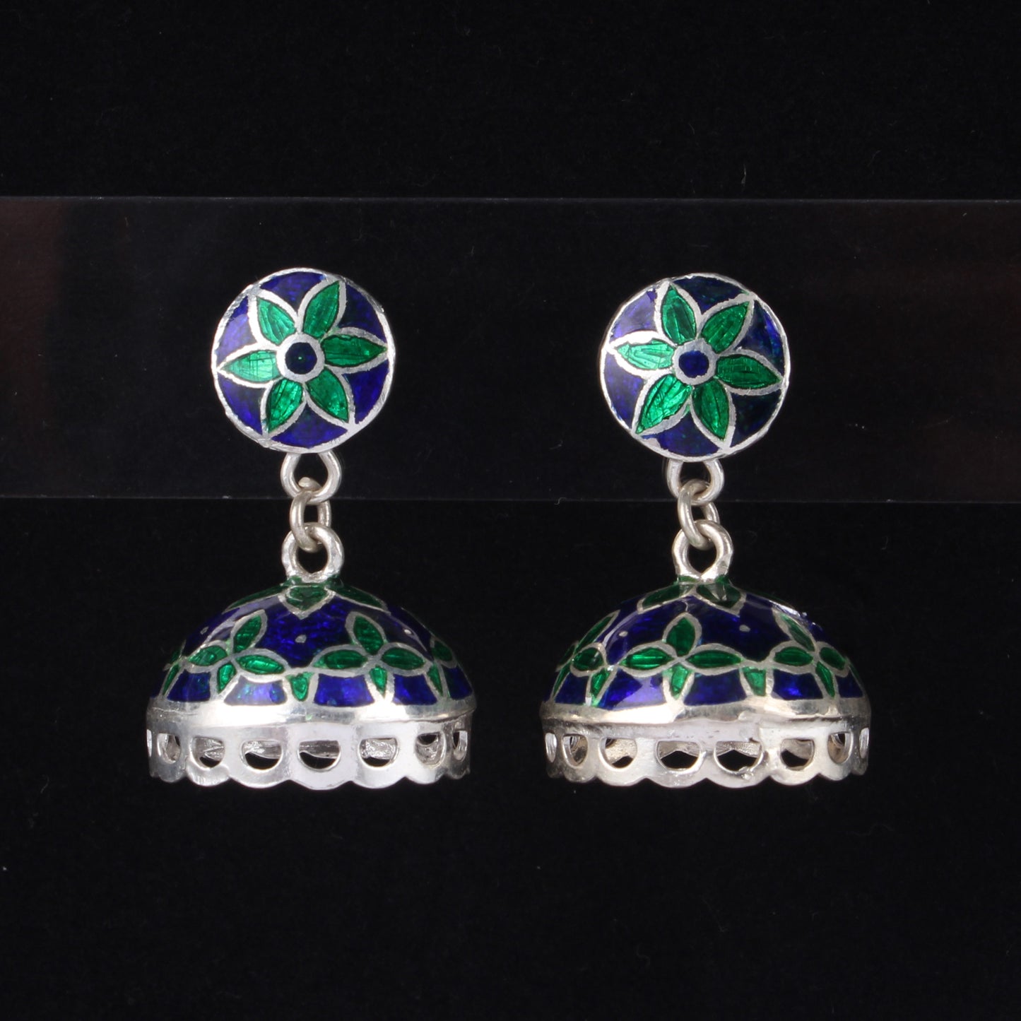 Ethnic Wear Jhumka Dangle Earrings Handmade 925 Sterling Silver Enamel Meenakari Earrings Jewelry