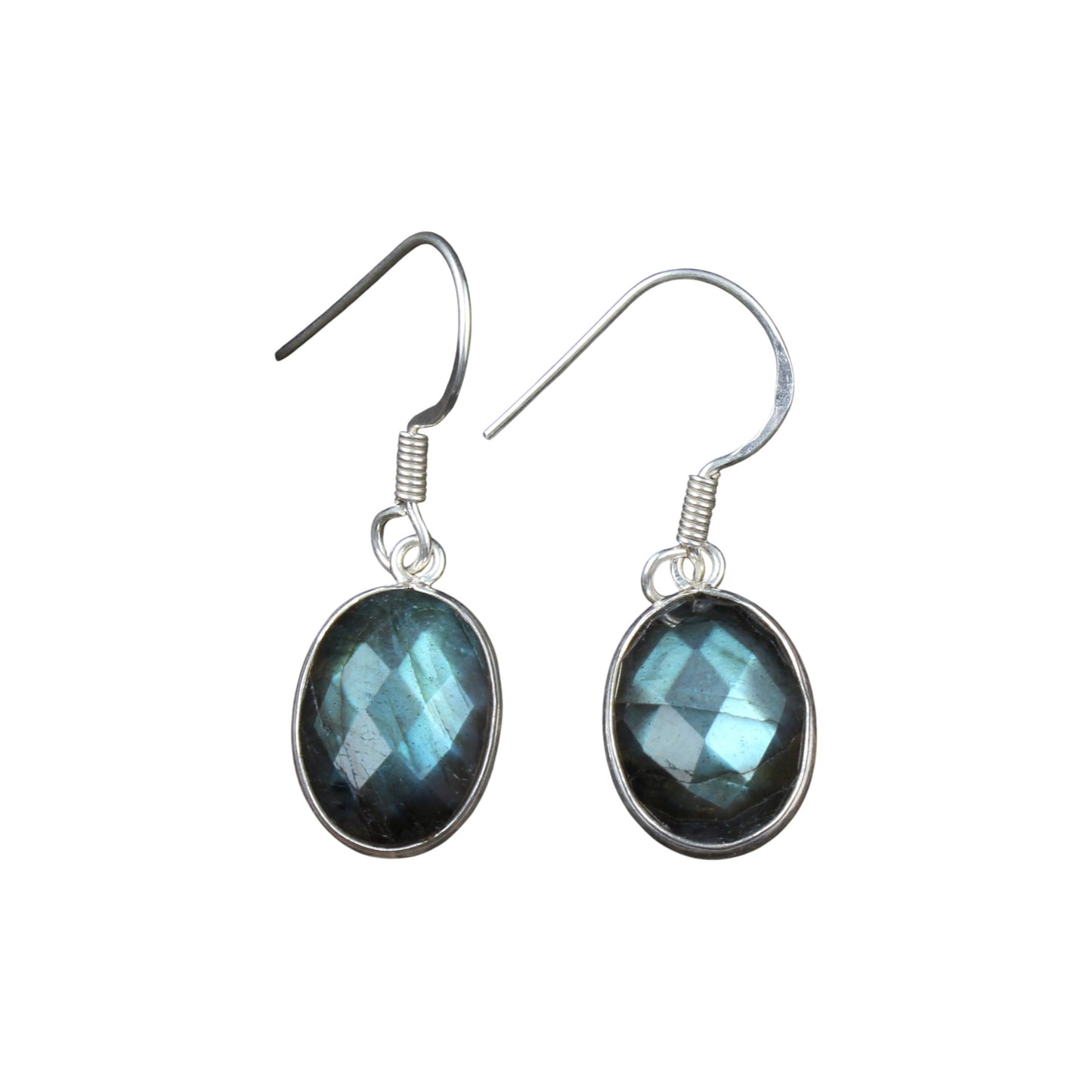 Faceted Labradorite Earrings Handmade Bezel 925 Sterling Silver Oval Gemstone Earrings Jewelry Gift For Her