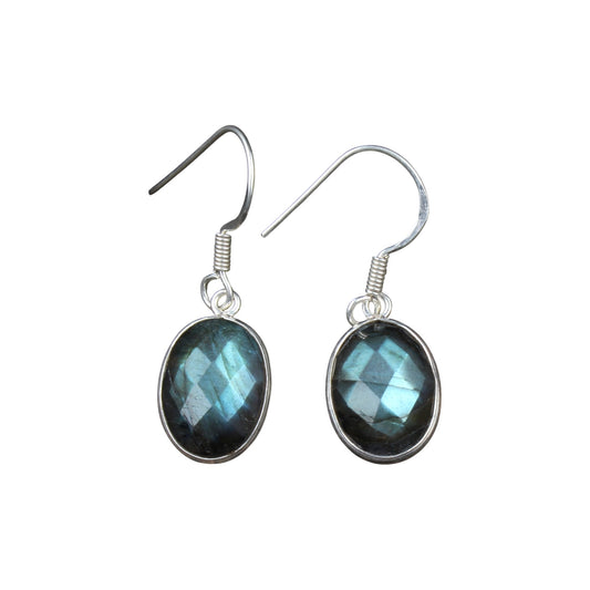 Faceted Labradorite Earrings Handmade Bezel 925 Sterling Silver Oval Gemstone Earrings Jewelry Gift For Her