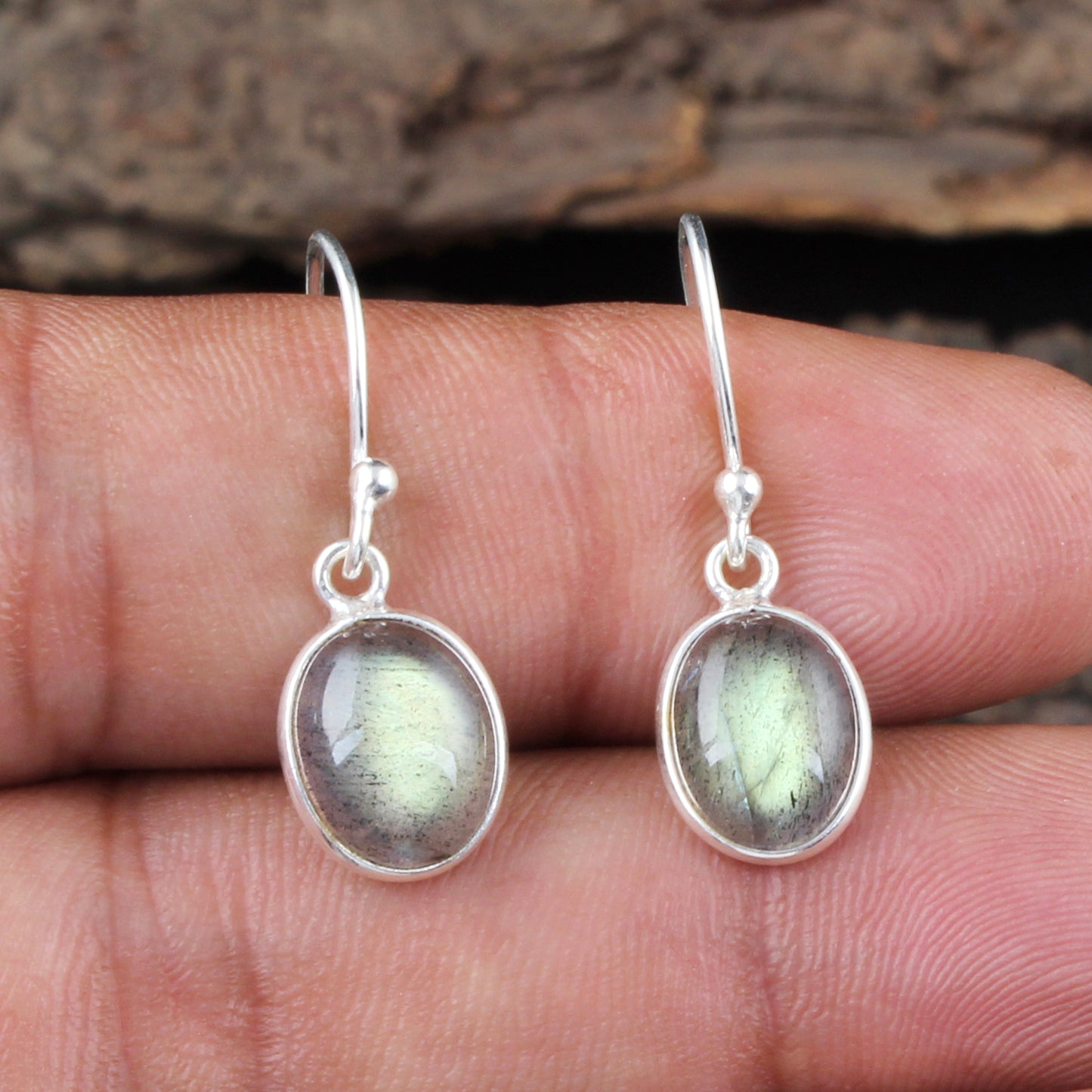 Minimalist Dangle Labradorite Earrings Handmade Bezel 925 Sterling Silver Oval Gemstone Earrings Jewelry