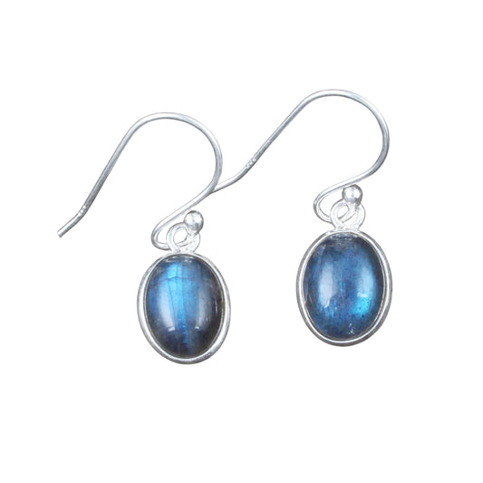 Minimalist Dangle Labradorite Earrings Handmade Bezel 925 Sterling Silver Oval Gemstone Earrings Lightweight Jewelry