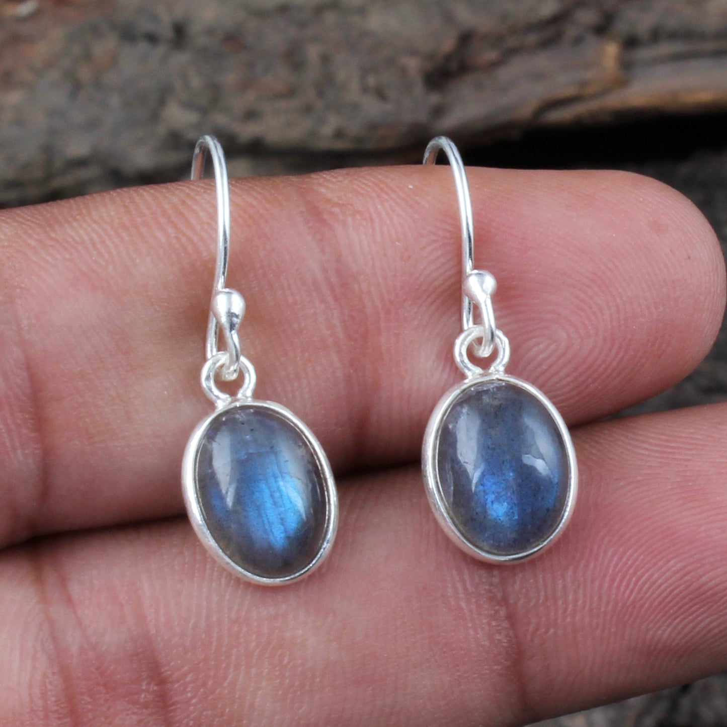 Minimalist Dangle Labradorite Earrings Handmade Bezel 925 Sterling Silver Oval Gemstone Earrings Lightweight Jewelry