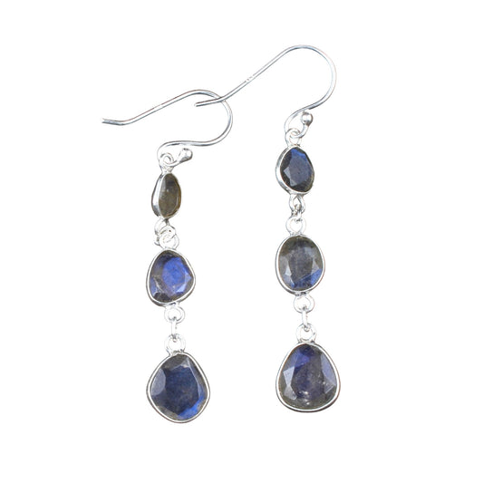 Long Dangle Labradorite Earrings Handmade Bezel 925 Sterling Silver Faceted Gemstone Earrings Jewelry