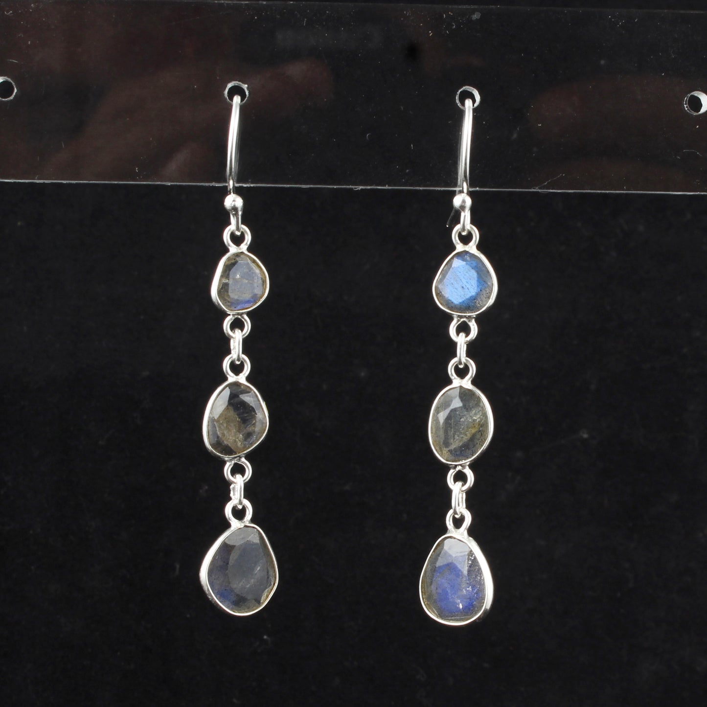 Long Dangle Labradorite Earrings Handmade Bezel 925 Sterling Silver Faceted Gemstone Earrings Jewelry