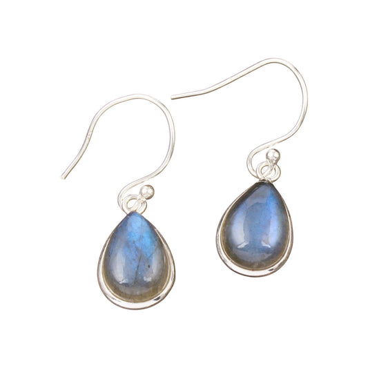 Minimalist Dangle Labradorite Earrings Handmade Bezel 925 Sterling Silver Pear Gemstone Earrings Jewelry