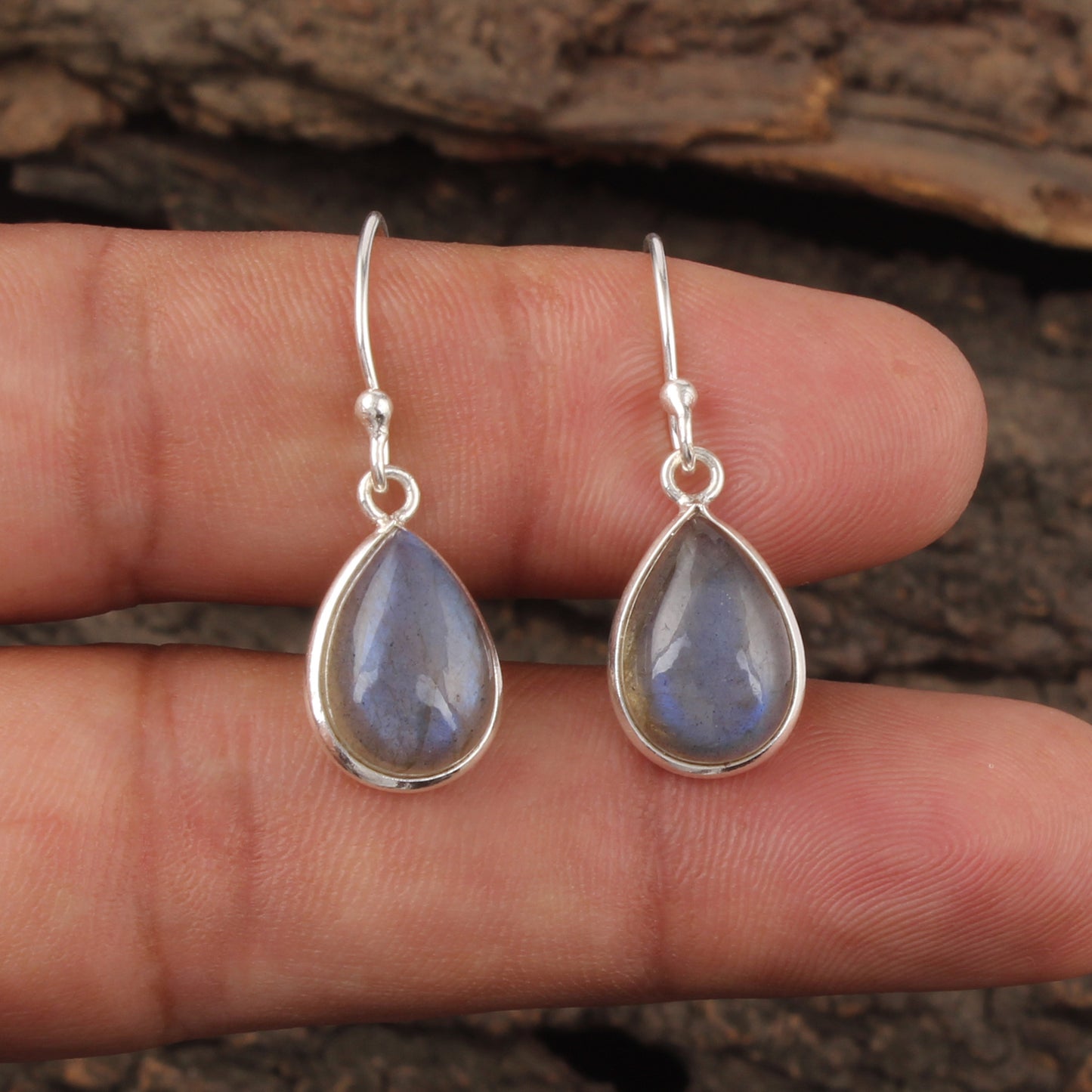 Minimalist Dangle Labradorite Earrings Handmade Bezel 925 Sterling Silver Pear Gemstone Earrings Jewelry