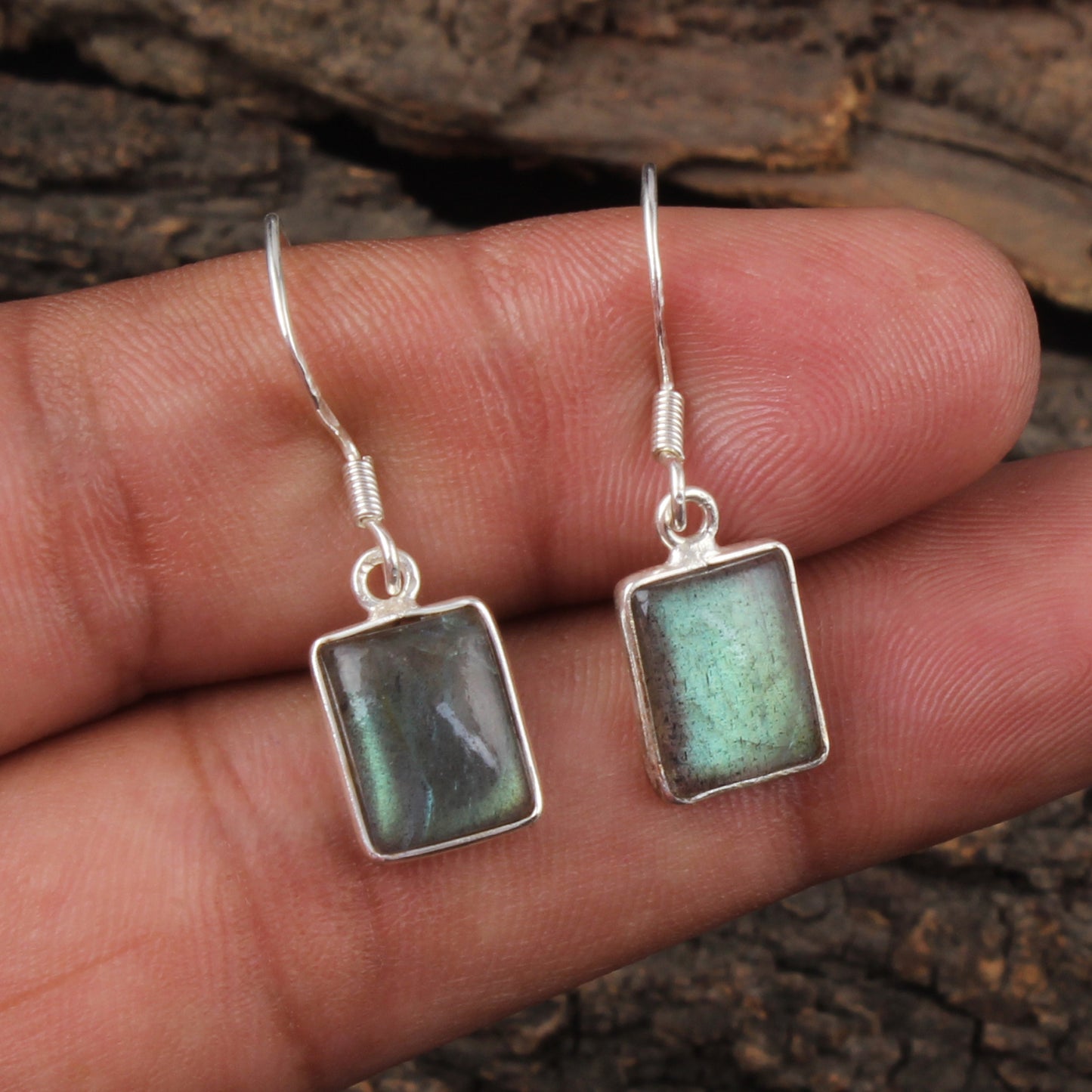 Dangle Labradorite Earrings Handmade Bezel 925 Sterling Silver Natural Gemstone Earrings Jewelry
