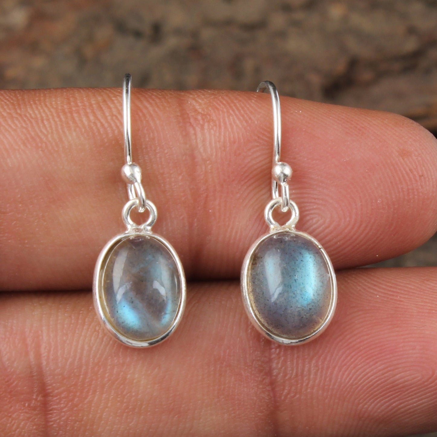 Natural Labradorite Earrings Handmade Bezel 925 Sterling Silver Oval Gemstone Earrings Jewelry