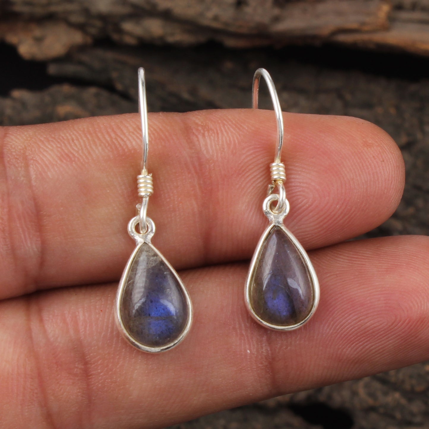 Dangle Labradorite Earrings Handmade Bezel 925 Sterling Silver Pear Gemstone Earrings Jewelry
