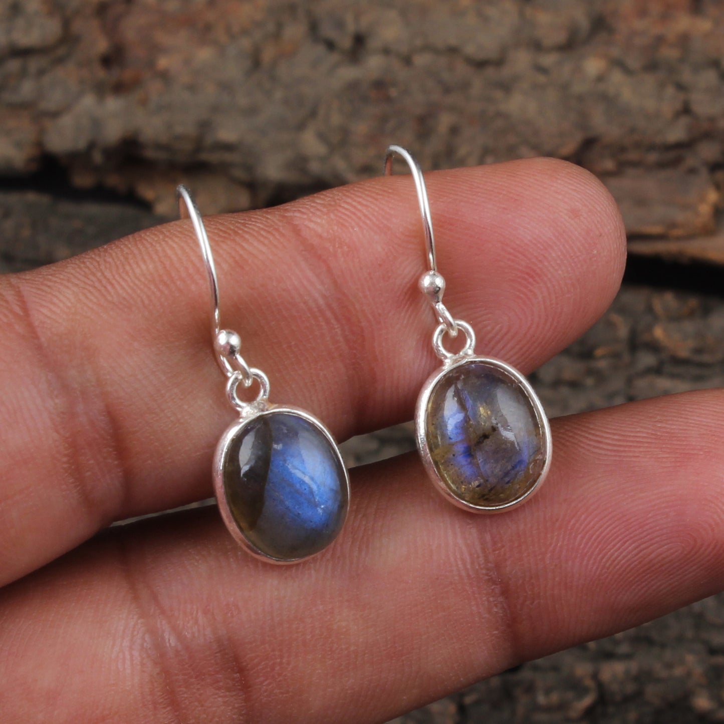 Dangle Labradorite Earrings Handmade Bezel 925 Sterling Silver Oval Gemstone Earrings Lightweight Jewelry