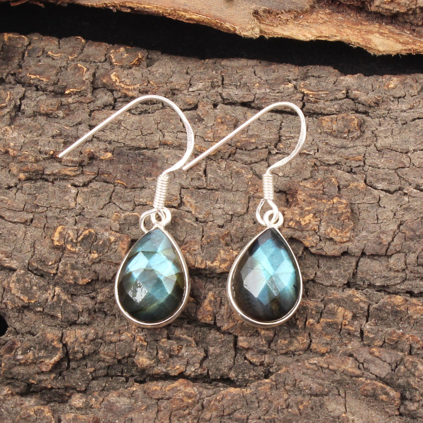 Faceted Labradorite Earrings Handmade Bezel 925 Sterling Silver Pear Gemstone Earrings Jewelry Gift For Her