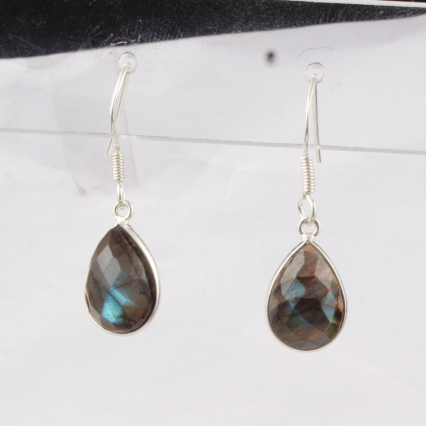 Faceted Labradorite Earrings Handmade Bezel 925 Sterling Silver Pear Gemstone Earrings Jewelry Gift For Her