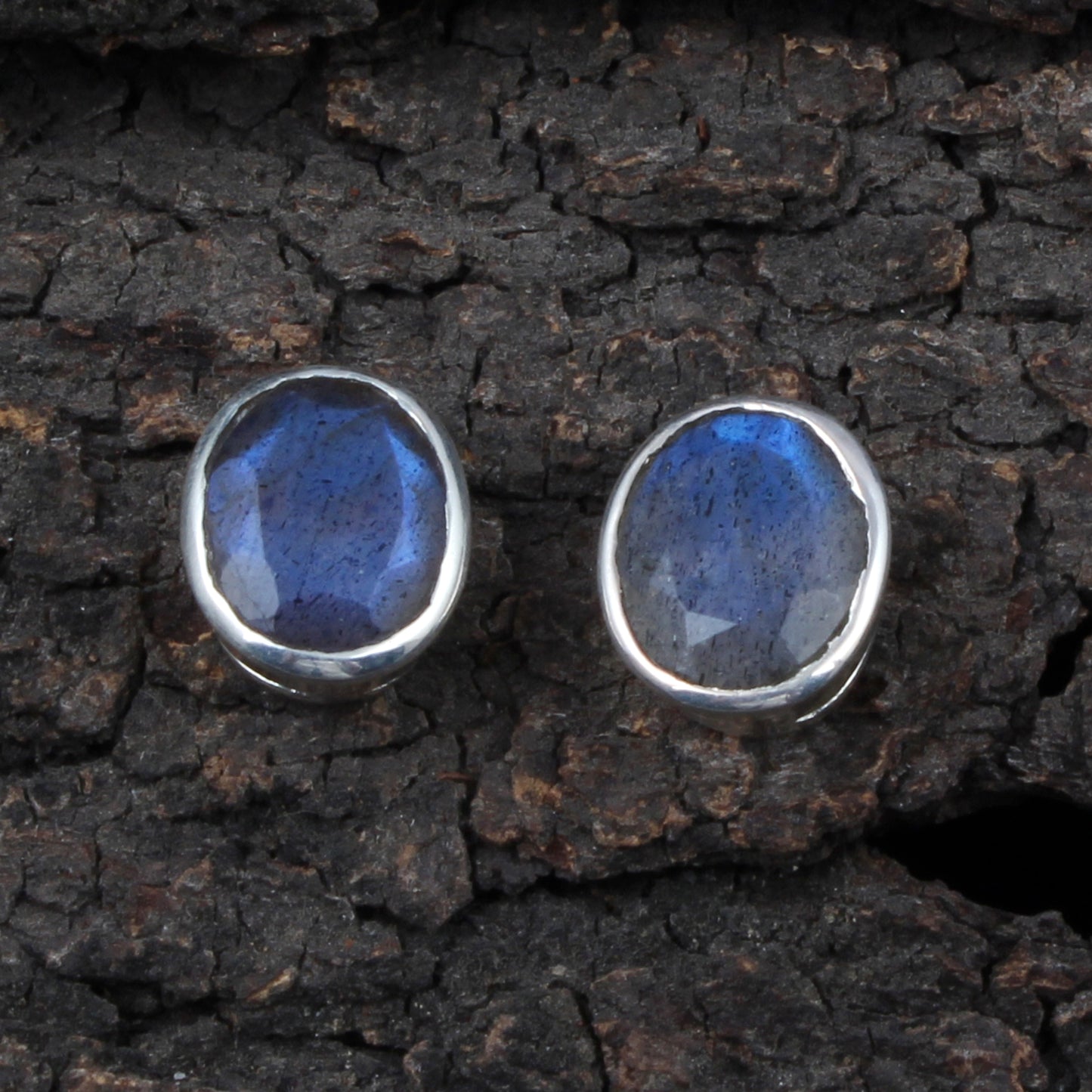 Natural Labradorite Earrings in 925 Sterling Silver Stud Earrings Faceted Gemstone Studs Gift for Her