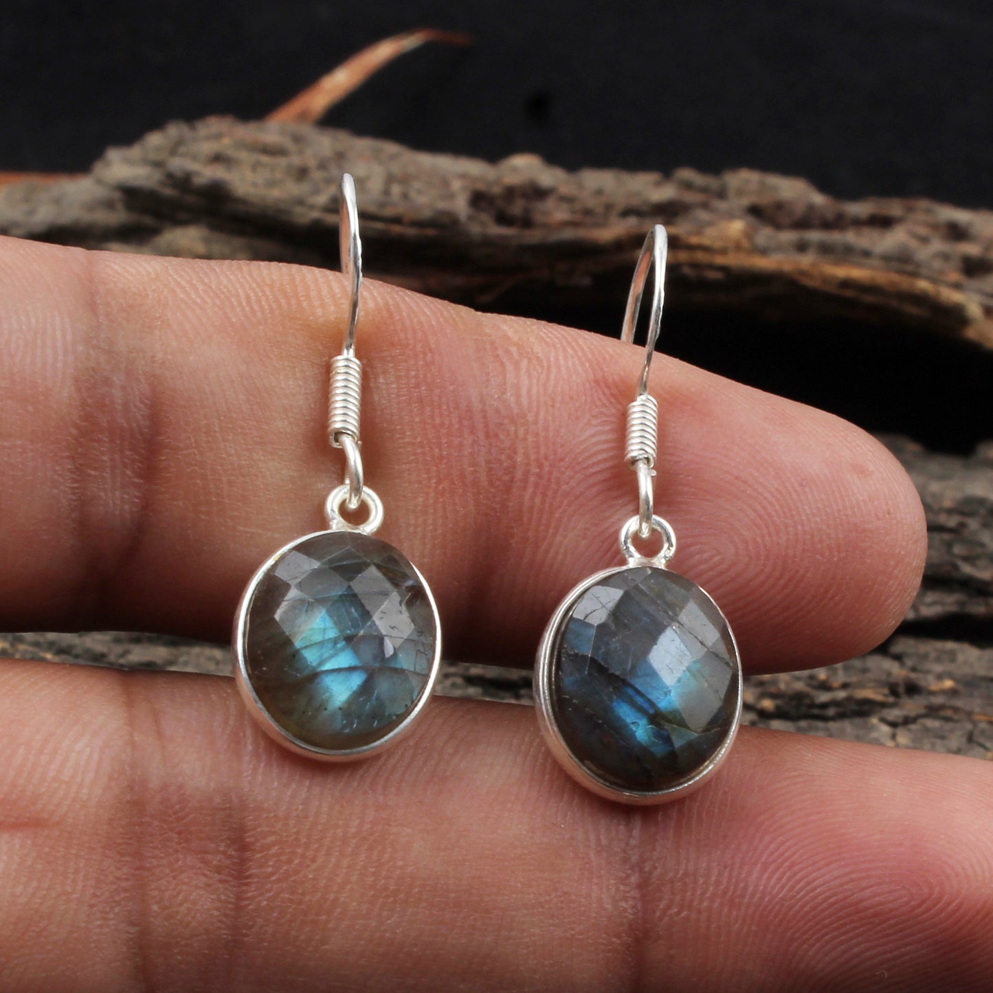 Faceted Labradorite Earrings Handmade Bezel 925 Sterling Silver Gemstone Earrings Jewelry Birthday Gift For Her