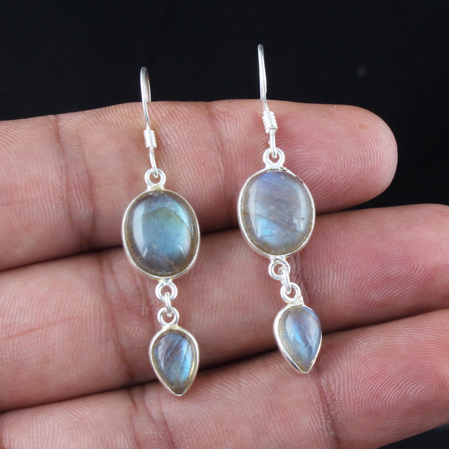Dangle Labradorite Earrings Handmade Bezel 925 Sterling Silver Natural Gemstone Earrings Jewelry