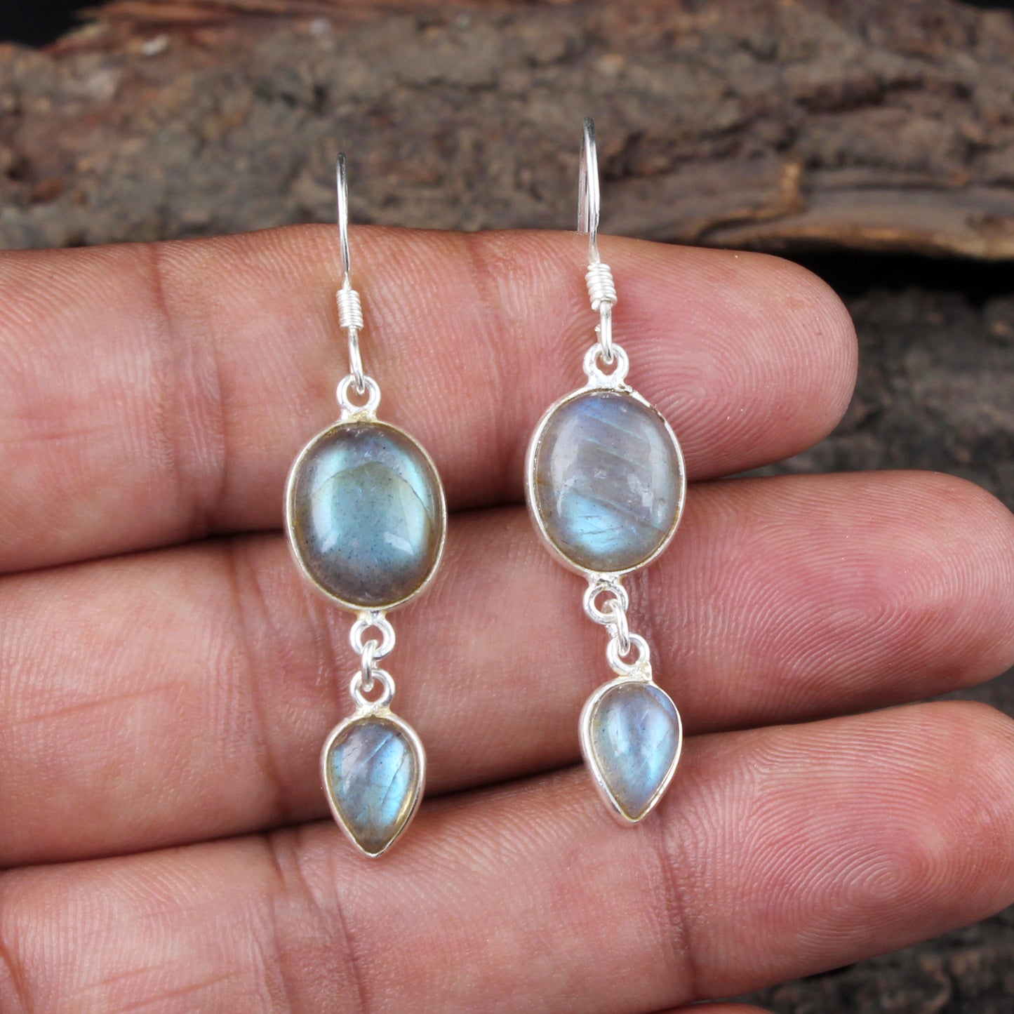 Dangle Labradorite Earrings Handmade Bezel 925 Sterling Silver Natural Gemstone Earrings Jewelry