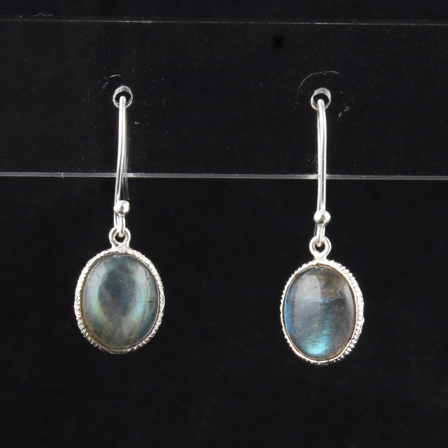 Labradorite Earrings Textured Bezel 925 Sterling Silver Oval Gemstone Earrings Lightweight Jewelry