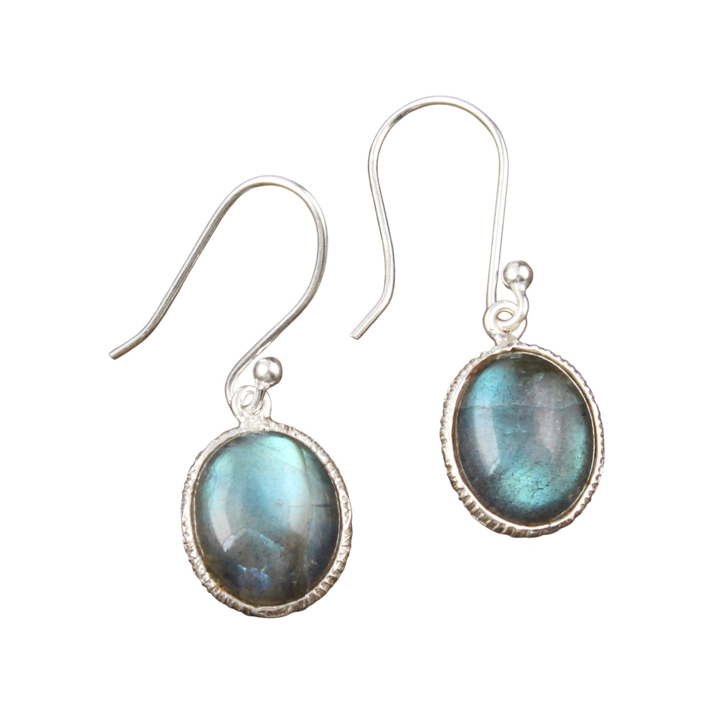 Labradorite Earrings Textured Bezel 925 Sterling Silver Oval Gemstone Earrings Lightweight Jewelry