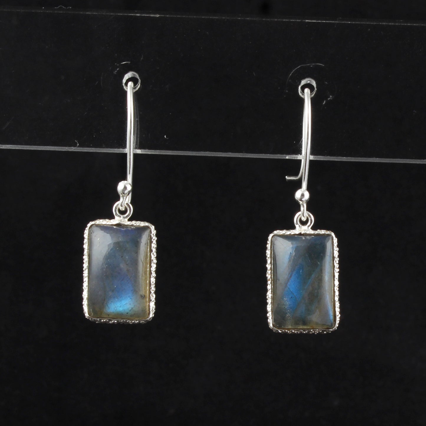 Dangle Labradorite Earrings Textured Bezel 925 Sterling Silver Natural Gemstone Earrings Jewelry
