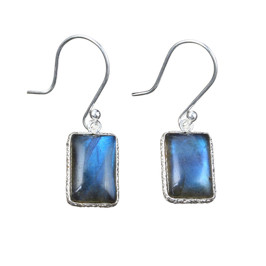 Dangle Labradorite Earrings Textured Bezel 925 Sterling Silver Natural Gemstone Earrings Jewelry