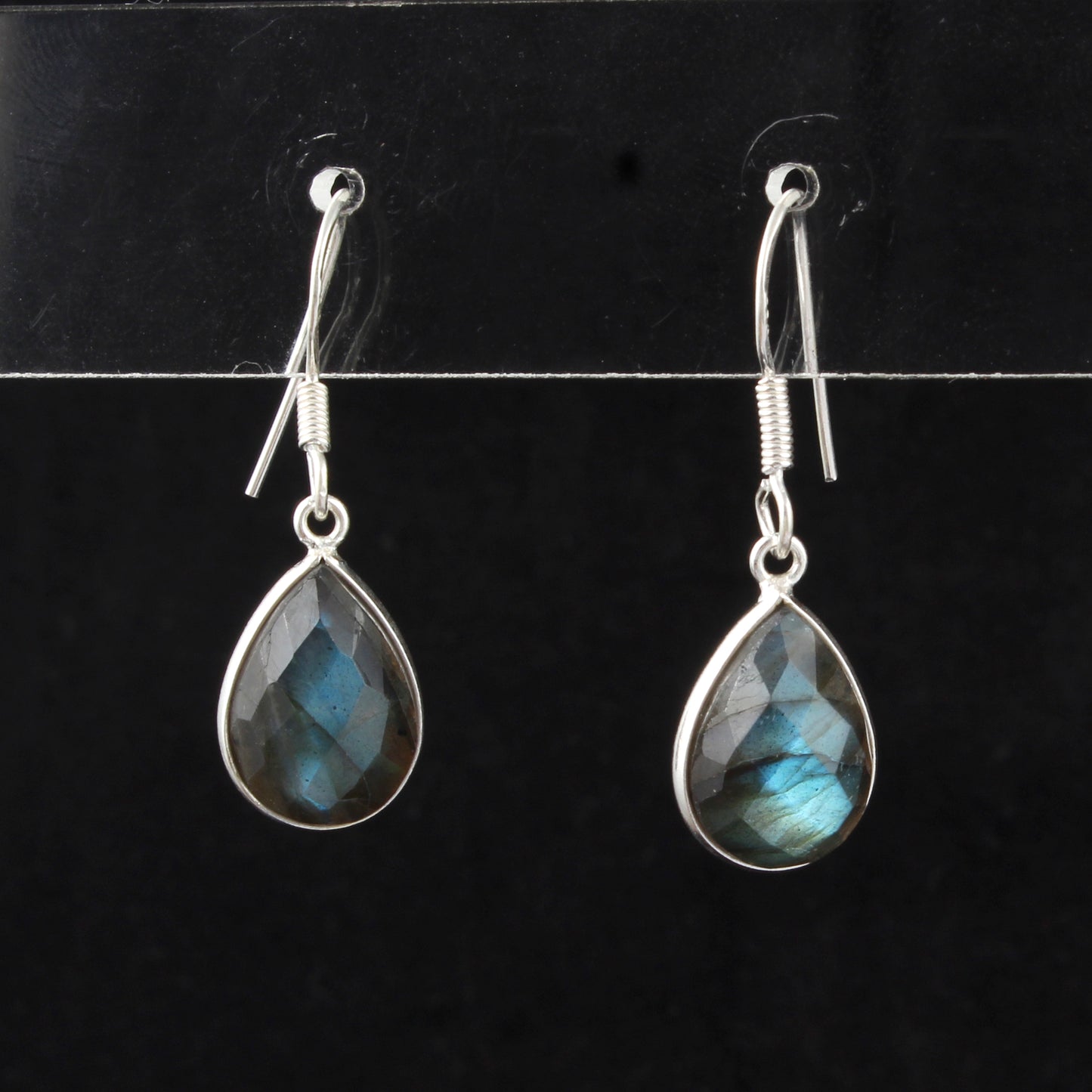 Faceted Labradorite Earrings Handmade Bezel 925 Sterling Silver Pear Gemstone Earrings Gift For Her