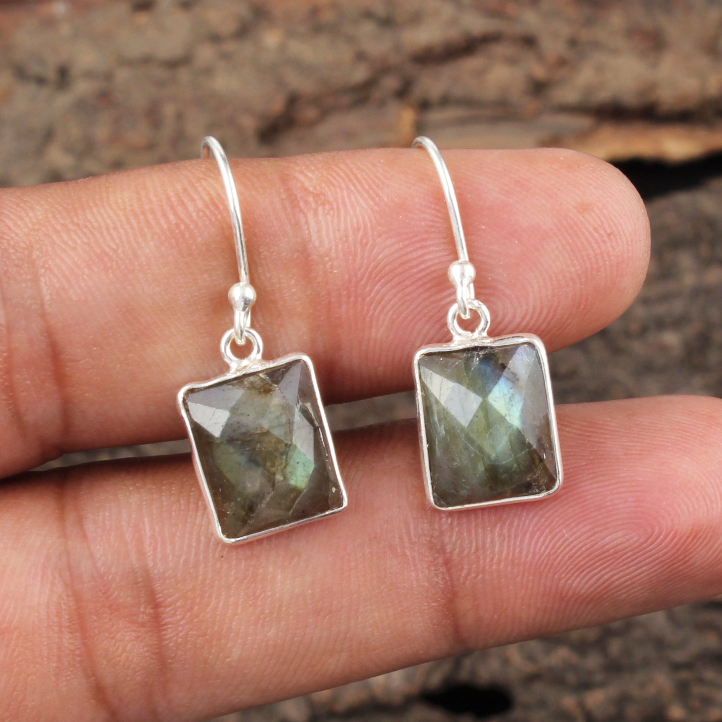 Faceted Labradorite Earrings Handmade Bezel 925 Sterling Silver Gemstone Earrings Birthday Gift For Her