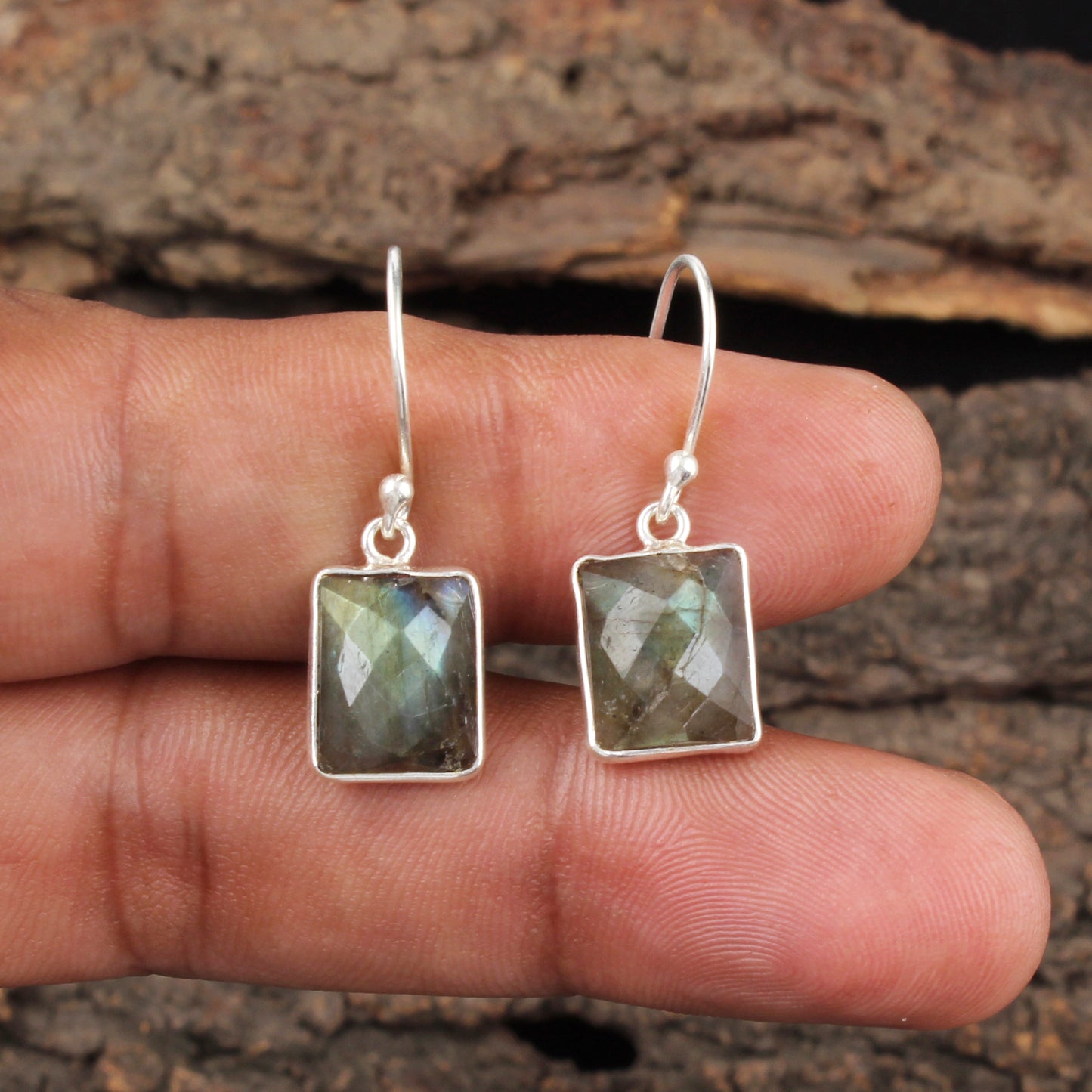 Faceted Labradorite Earrings Handmade Bezel 925 Sterling Silver Gemstone Earrings Birthday Gift For Her