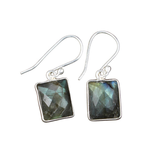 Faceted Labradorite Earrings Handmade Bezel 925 Sterling Silver Gemstone Earrings Birthday Gift For Her