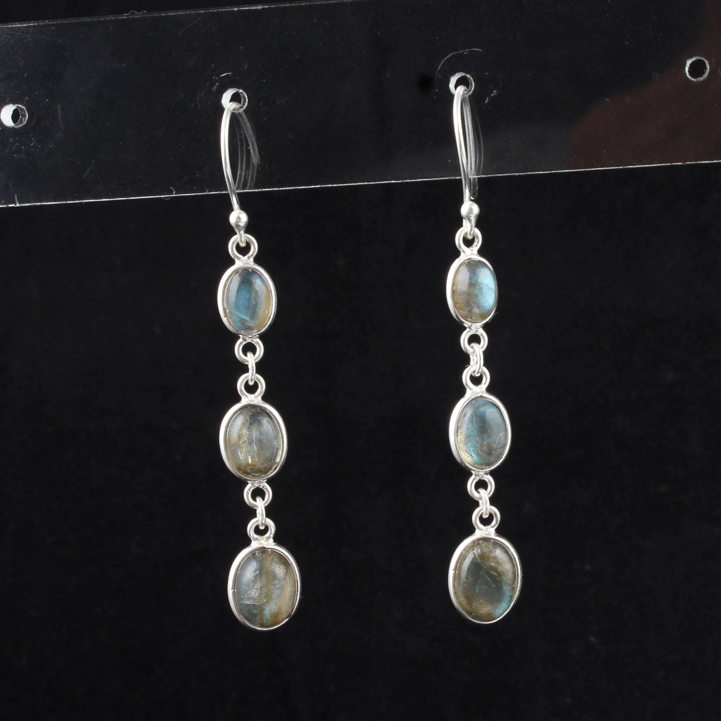 Long Dangle Labradorite Earrings Handmade Bezel 925 Sterling Silver Natural Gemstone Earrings Jewelry