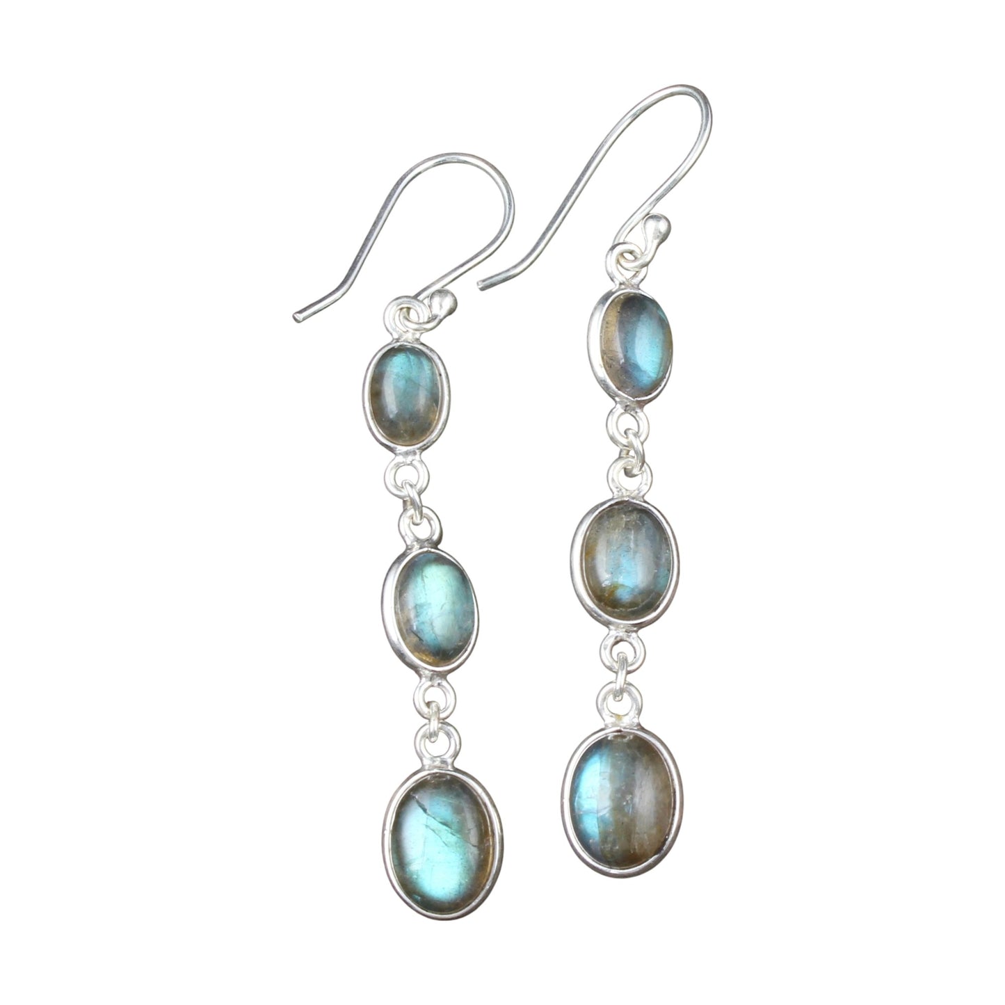Long Dangle Labradorite Earrings Handmade Bezel 925 Sterling Silver Natural Gemstone Earrings Jewelry