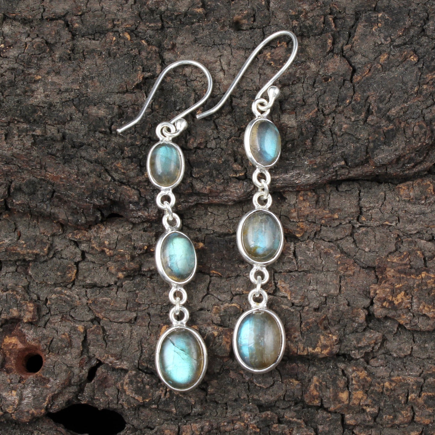 Long Dangle Labradorite Earrings Handmade Bezel 925 Sterling Silver Natural Gemstone Earrings Jewelry