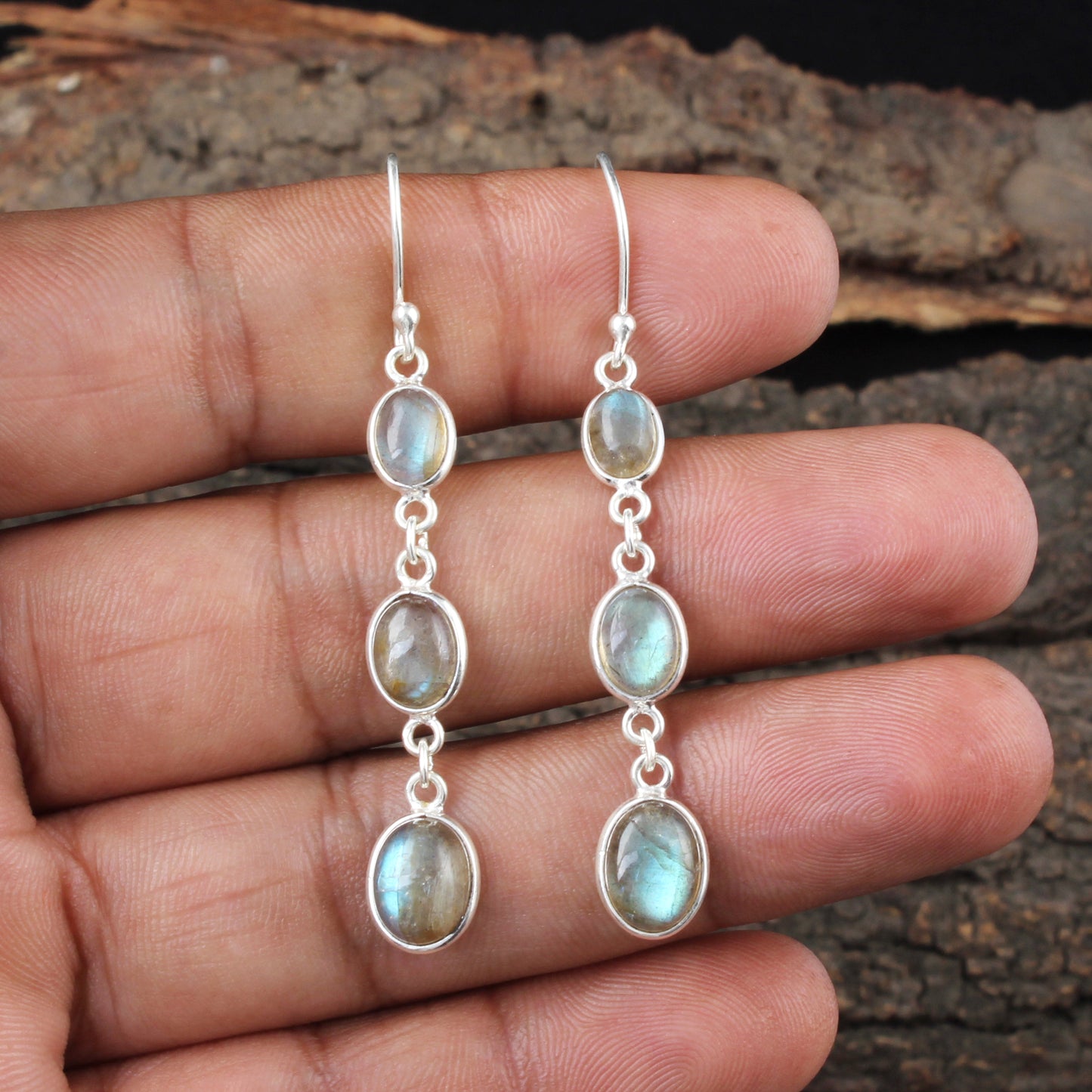 Long Dangle Labradorite Earrings Handmade Bezel 925 Sterling Silver Natural Gemstone Earrings Jewelry