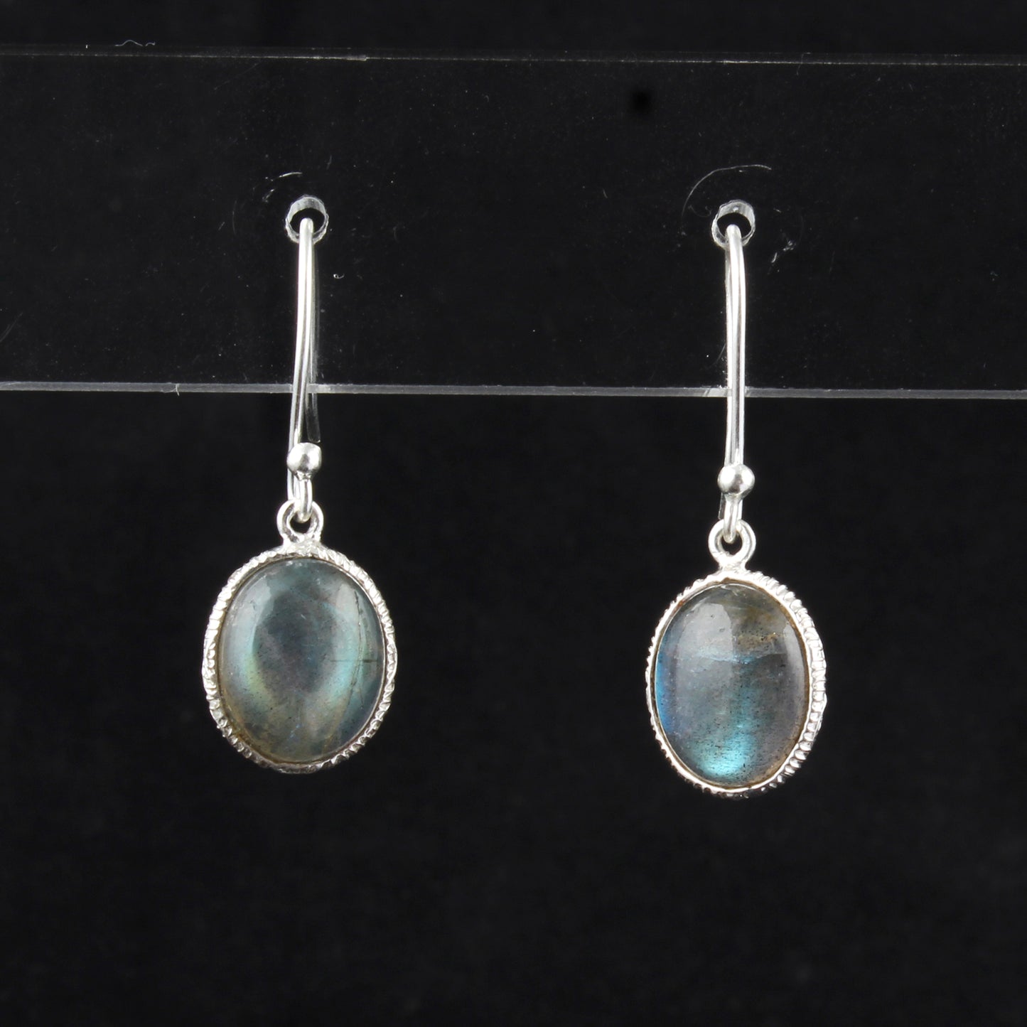 Labradorite Earrings Textured Bezel 925 Sterling Silver Oval Gemstone Earrings Lightweight Dangle Jewelry