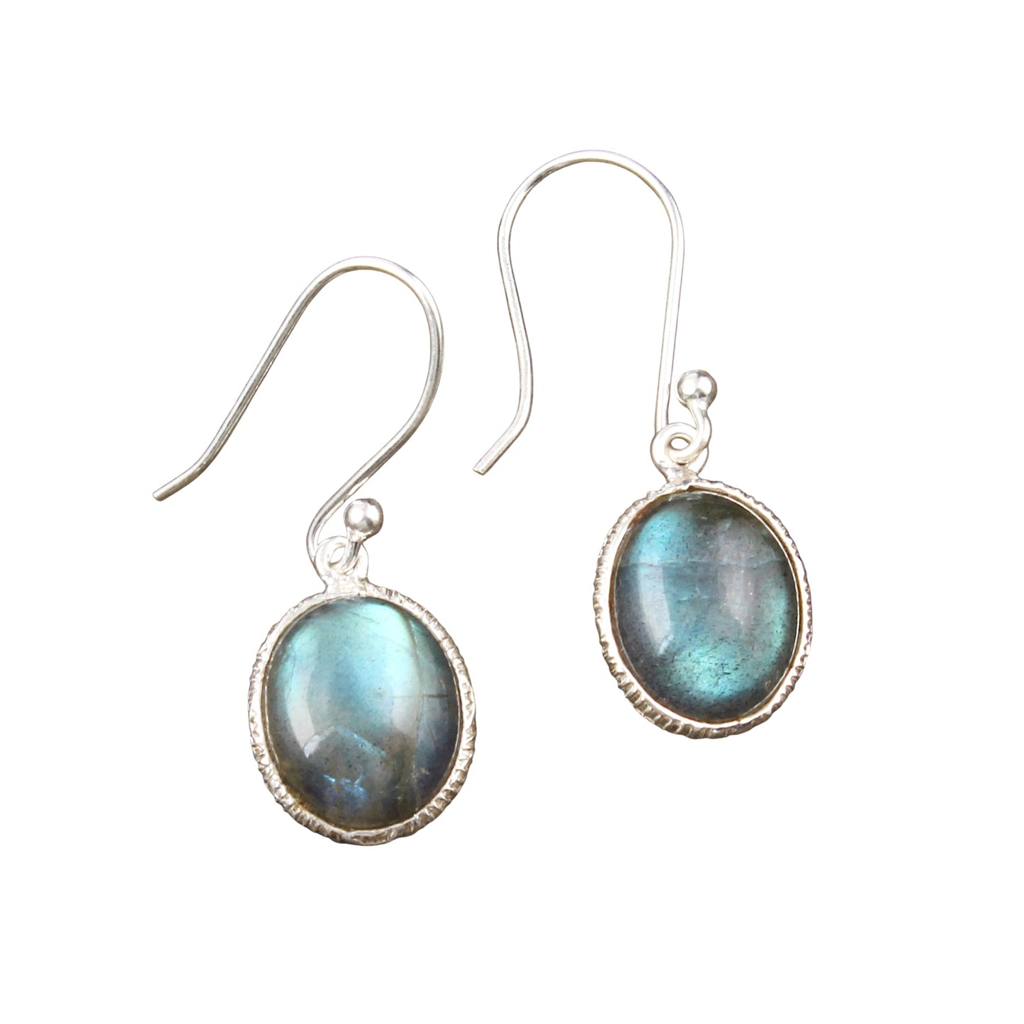 Labradorite Earrings Textured Bezel 925 Sterling Silver Oval Gemstone Earrings Lightweight Dangle Jewelry
